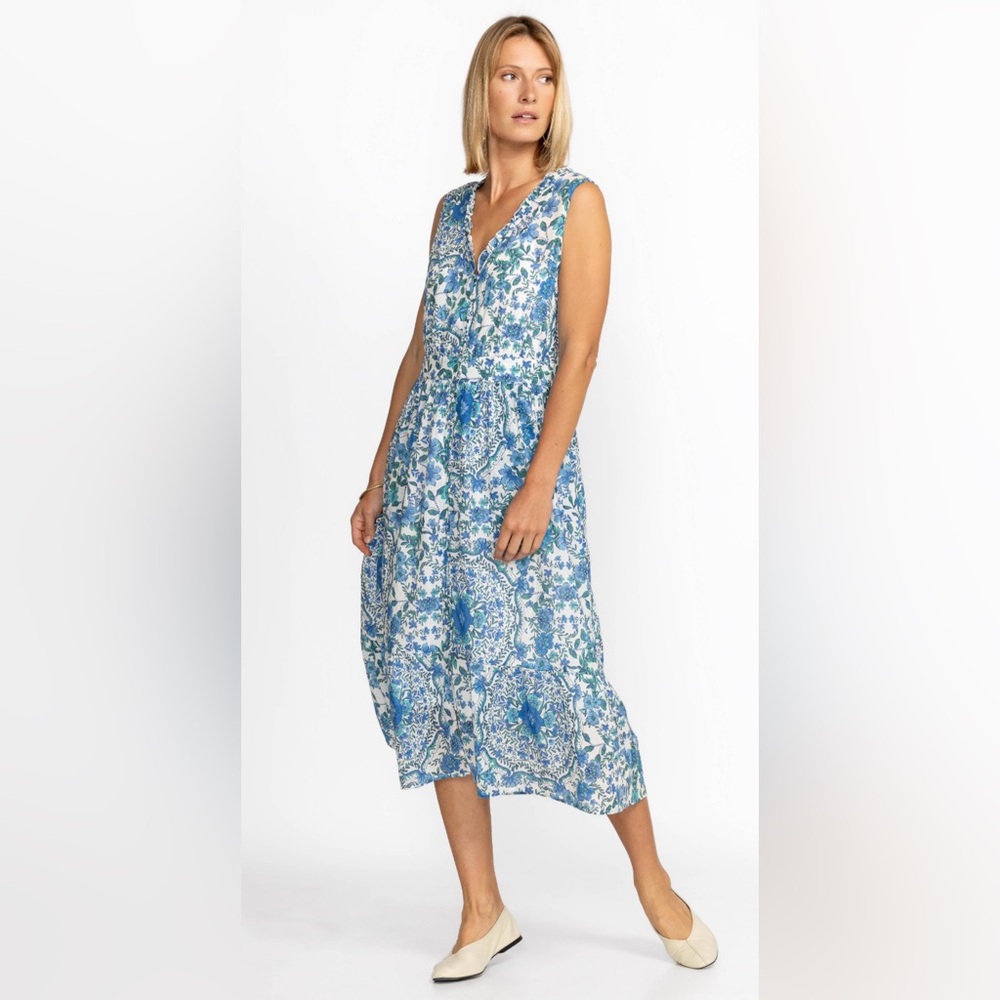 JOHNYY WAS Willow Blue Ruffle Tank Dress